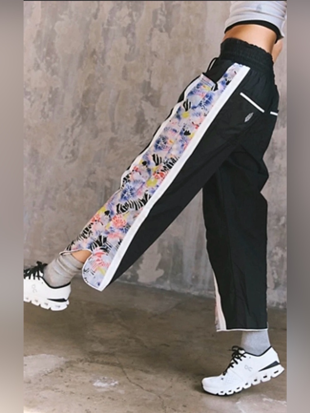 FP Movement Champ Is Here Barrel Leg Track Pants M Floral Y2K Parachute